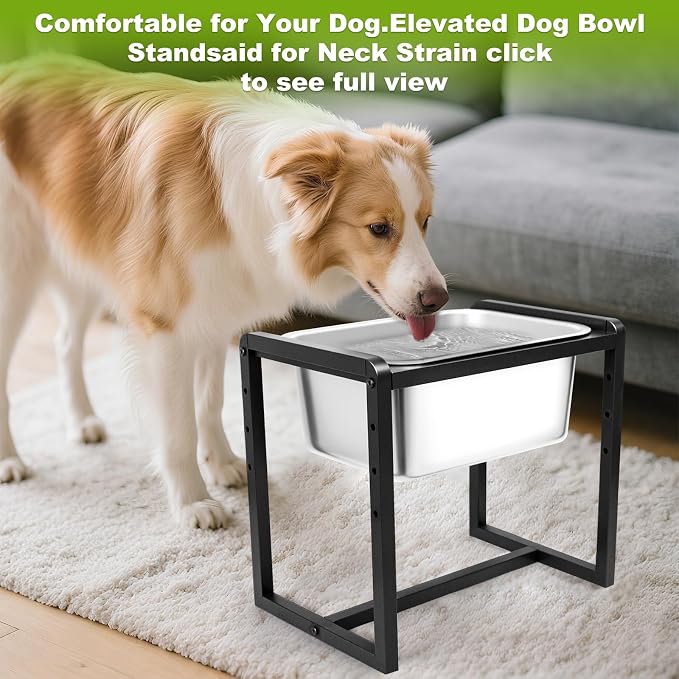 Adjustable Height Elevated Large Dog Water Bowls with Stainless Steel Bowls and Metal Stand,4-Level (8/10/12/14 Inches) Pet Bowl for Dogs for Large Medium Dogs - Durable, Easy to Clean (2gallon)