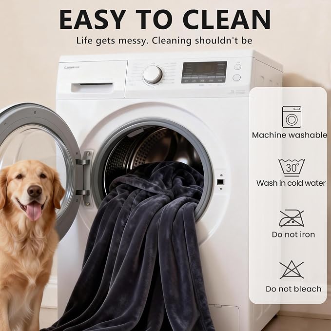 gogobunny Waterproof Reversible Flannel Blanket for Sofa Couch Bed, 60" x 80" Leakproof Spill-Proof Dog Throw Blanket, Double-Sided Furniture Protector, Anti Pet Hair & Stains, Grey