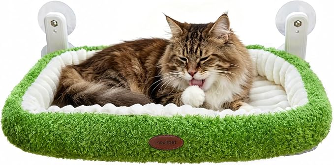 Cat Window Perch,Cordless Foldable Cat Hammock Bed for Window with Solid Metal Frame and Ultra Soft Machine Washable Bed with 4-Sided Bolster, 4 Strong Suction Cups Window Resting Seat