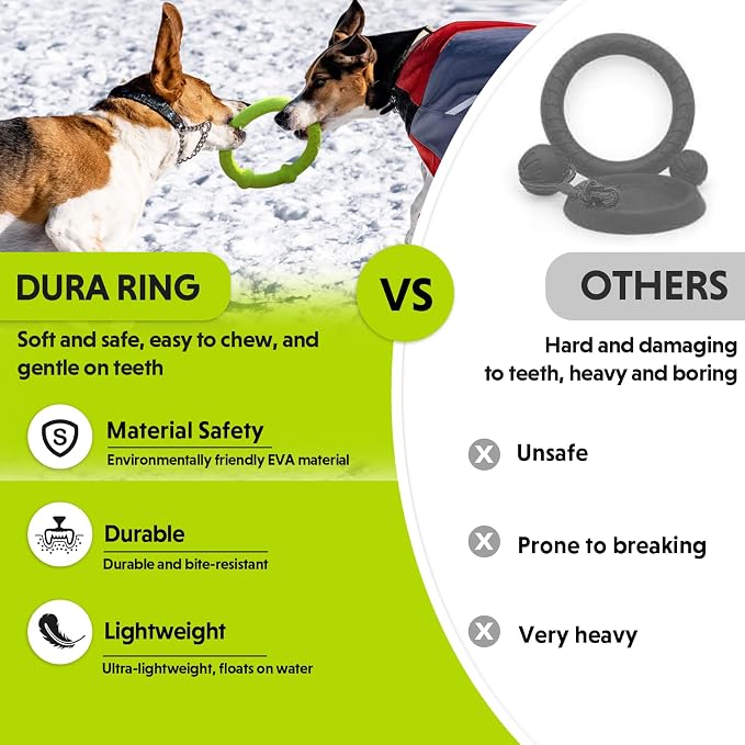 LaRoo Dog Chew Ring Toy for Small Dogs, Durable EVA Floating Puppy Teething Chew Toy, Interactive Tug of War Fetch Toy for Dental Cleaning & Outdoor Play (Green)