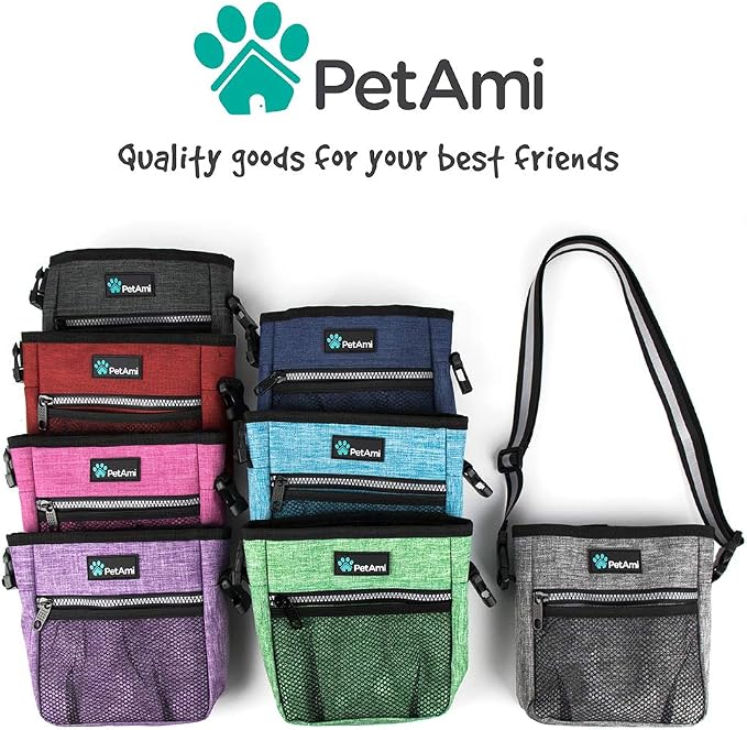 PetAmi Dog Treat Pouch, Pet Treat Pouch for Training, Dog Walking Bag Holder for Kibbles, Pet Food Toy, Dog Trainer Essentials Supplies, Poop Bag Dispenser, 3 Ways to Wear (Charcoal)
