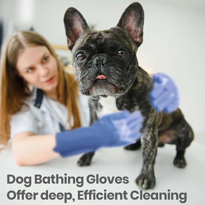 DELOMO Large Silicone Pet Grooming Gloves Dog Washing Gloves, 1 Pair Blue | 3000 Soft Silicone Bristles, 5-Finger Flexible, Massages & Removes Fur, Non-Slip, Easy Clean, for Dogs/Cats/Horses