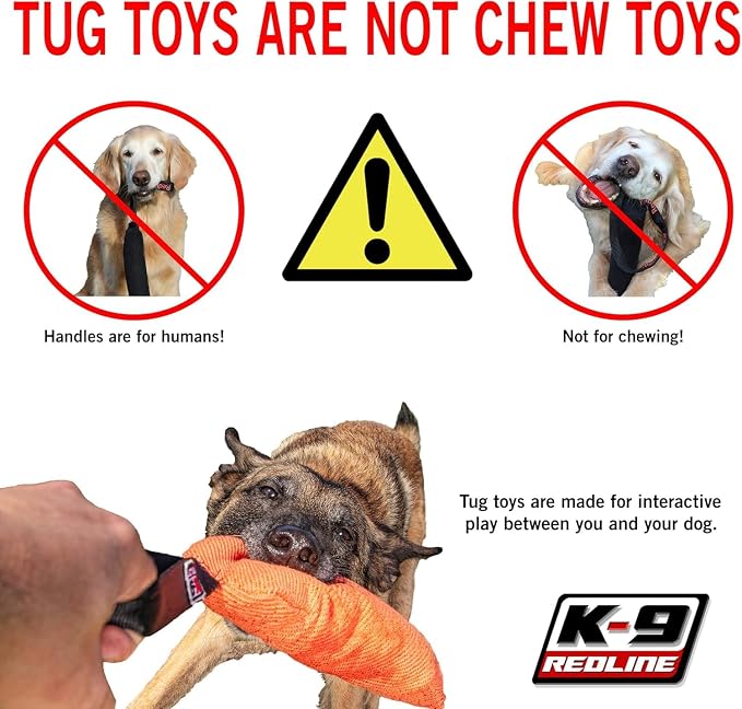 Redline K9 French Linen Tug Toy (3" x 8") 1 Handle Bundle of 2 (Red)