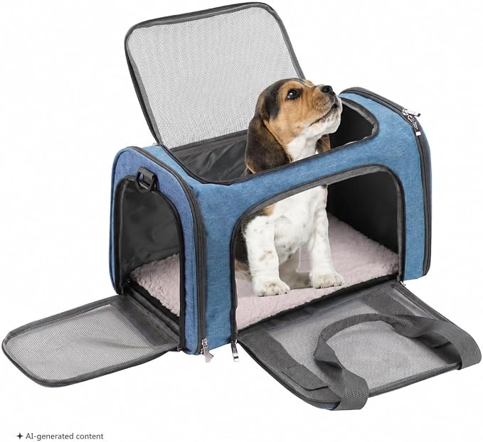 Mr. Pen- Pet Carrier, 17.5" x 11.2" x 11.5", Medium Size, Blue | Portable Travel Carrier for Small Pets, Cats & Small Dogs, Breathable Mesh, Safety Inner Leash