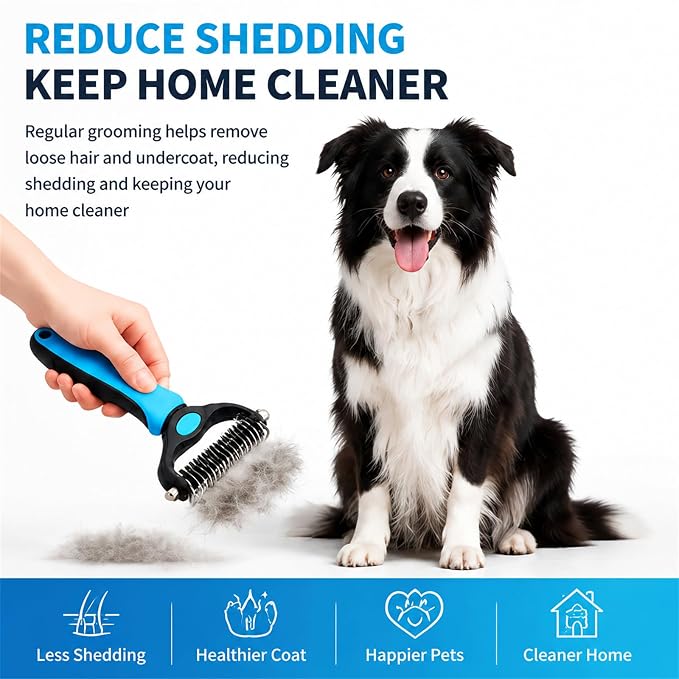 Nolaras Dog Grooming Tool, Professional Deshedding Tool Dogs & Cats - Gentle, Efficient & Fur, Pet Grooming Brush, Dog & Cat Grooming Tool (Red Big)