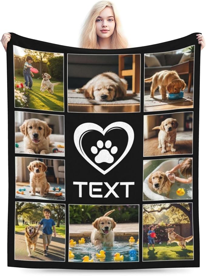 Nxwdwqa Personalized Dog Blanket Throws with Photos, Custom Pet Blanket, Dog Gifts for Pet Lovers, Customized Puppy Blanket for Adult Kid Birthday Christmas Fathers Mothers Valentines Gift
