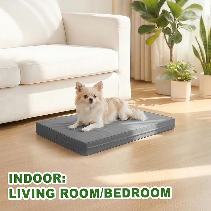 Vonabem Outdoor Waterproof Dog Bed Washable, Small Crate Pad 24 inch, Wipeable Puppy Beds with Removable Cover Reversible, Foam Leather Durable Anti-Slip Kennel Pads 23"x17" Grey