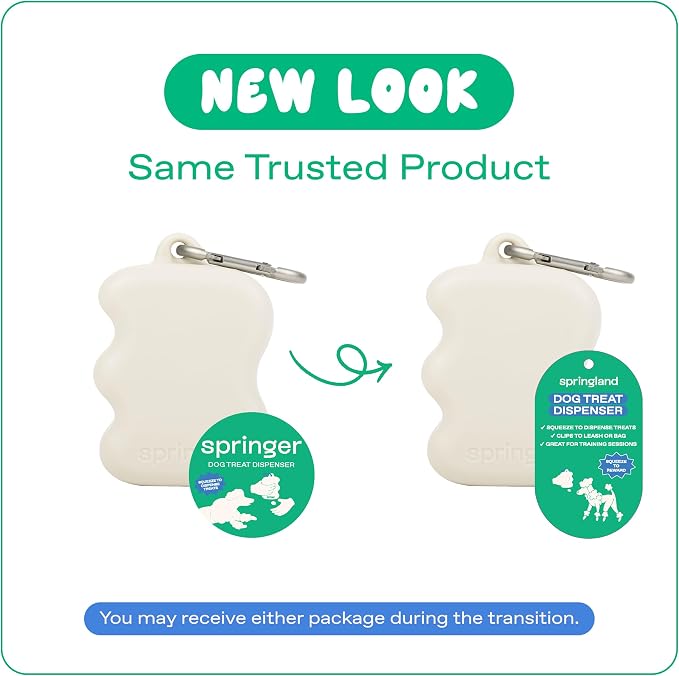 Springland Silicone Dog Training Treat Pouch for Leash, Oat | One-hand squeeze dispenser, food-grade silicone, BPA-free, carabiner included, easy-fill holder for rewards on the go