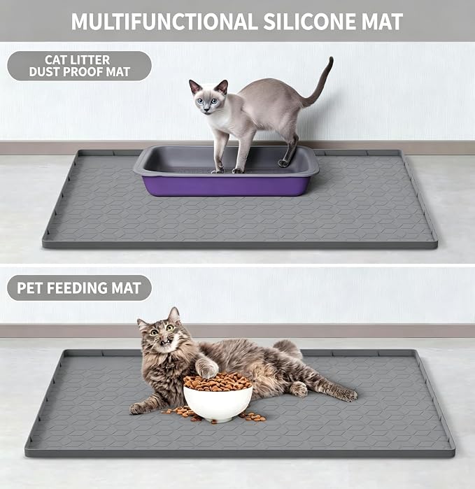 Large Silicone Cat Litter Mat 34*22Inch, Waterproof Washable Kitty Pad | Urineproof Litter Trapping Mat For Cat Easy to Clean Non-Slip Soft On Kitty Paws Protects Floors Mat For Washing Machine