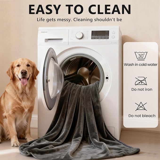gogobunny Waterproof Blanket for Dogs and Cats, Reversible Flannel Double-Sided Furniture Protector for Couch Sofa Bed Against Spills & Pet Fur (50" x 60", Dark Grey/Light Grey)