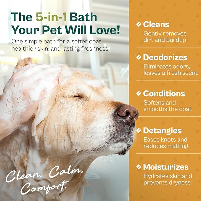 Oatmeal Dog Shampoo and Conditioner for Allergies, Itching and Sensitive Skin - Smelly, Itchy Pet Cleaning Supplies - Puppy Wash, Anti Itch and Dandruff, All Natural Formula - with Omega 3's