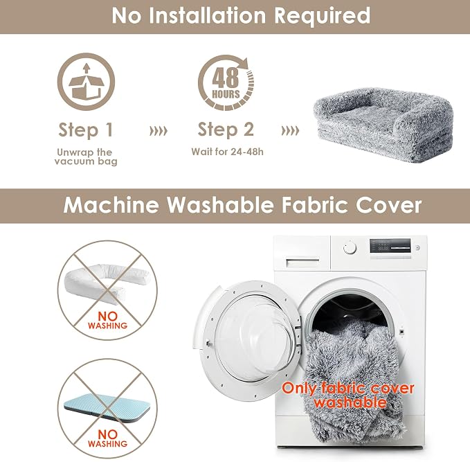 EHEYCIGA Foldable Human Dog Bed, 72"x44"x11" Orthopedic Memory Foam Human Sized Dog Bed, Waterproof Pet Bed for People, Faux Fur Pet Couch for Adult with Non-Slip Bottom, Grey