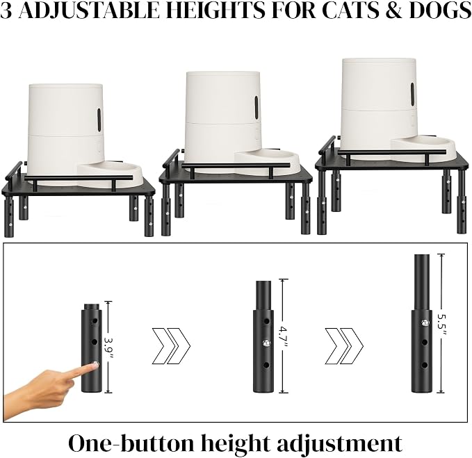 Raised Pet Feeder Stand for Cats & Dogs Neck Health, Metal Holder for Pet Automatic Feeders, Pet Water Dispenser Stand, Adjustable Height Elevated Shelf for Most Pet Feeders & Water Dispensers