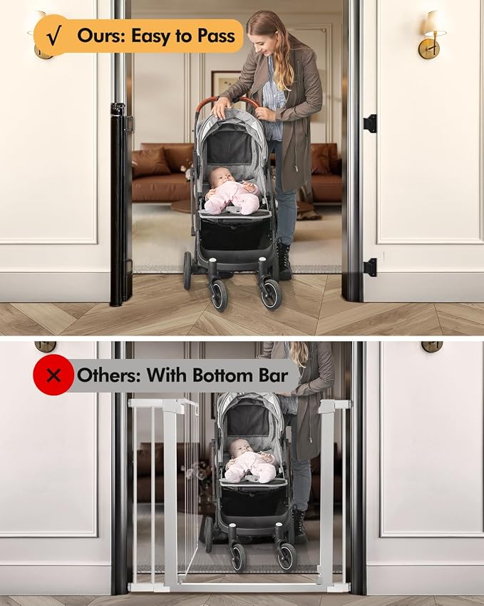 Retractable Baby Gate for Stairs & Doorways, 55" Wide x 33.6" Tall Easy Installation Mesh Dog Gate for Indoor & Outdoor Use,Pet and Dog Safety Gate for Hallways(Black)