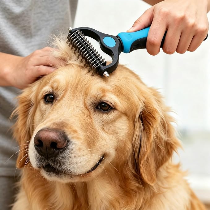 Pet Grooming Rake, Dog Undercoat Rake Cats Shedding Brush Double-Sided Deshedding Dematting Tool Brushes Comb for Dogs & Cats to Easy Remove Undercoat Mats Tangle