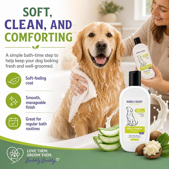 3-in-1 Pet Shampoo for Dogs, Sweet Milk Scent Dog Shampoo and Conditioner with Aloe,Shea Butter,Colloidal Oatmeal,Jojoba Oil & Vitamin E, pH Balanced Cleansing, Smoothing & Antibacterial Care, 15.5 oz