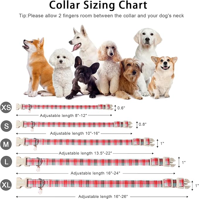 ARING PET Christmas Dog Collar, Cute Red Green Pink Grid Plaid Pets Collars for Puppy Small Medium Large Girl Boy Dogs-S