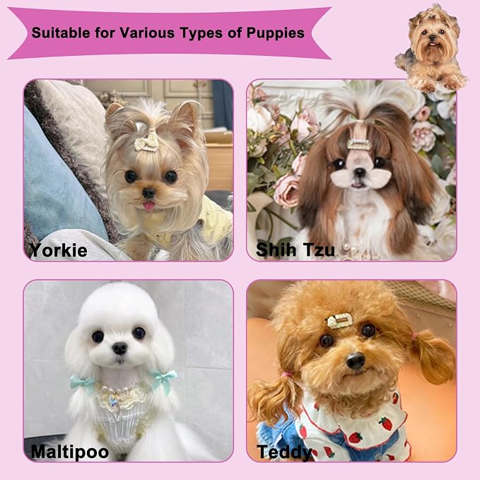 3 PCS Puppy Brush Grooming Kit, Stainless Steel Flea Comb, Fit for Yorkie, Shih Tzu, Maltipoo, Soft Bristle (Pink)