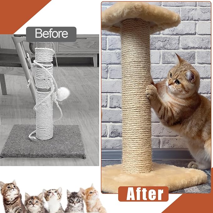 164FT/50M Natural Sisal Rope for Cat Scratching Posts, 6mm Thick Jute Hemp Cat Rope for Cat Tree Replacement, Cat Scratch Post Repair, DIY Projects, and Furniture Wrapping