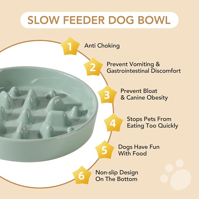 Havniva Ceramic Slow Feeder Dog Bowls, 1.6 Cups Dog Bowl Slow Feeding for Medium Breed, 8.2inch Puzzle Dog Food Bowl Slow Feeder Non-Slip Anti-Gulping and Anti-Choking Reduces Bloating