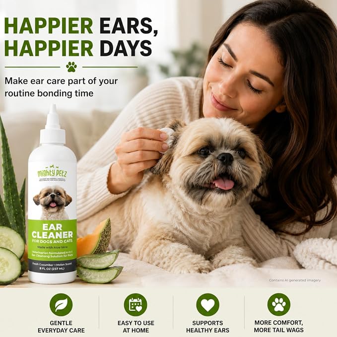Dog Ear Cleaner – Pet Ear Wash to Support Itchy, Infection Prone Ears, Yeast and Wax. Advanced & Gentle Otic Cleaning Solution. Ear Drops for Dogs and Cats - 8 oz