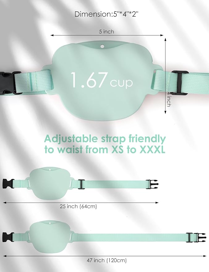 heouvo 1.67 Cup Dog Treat Pouch with Training Clicker (Green) | Magnetic Closure, Silicone Bag with Waist Belt for Pet Training & Walking, Easy One-hand Treat Access