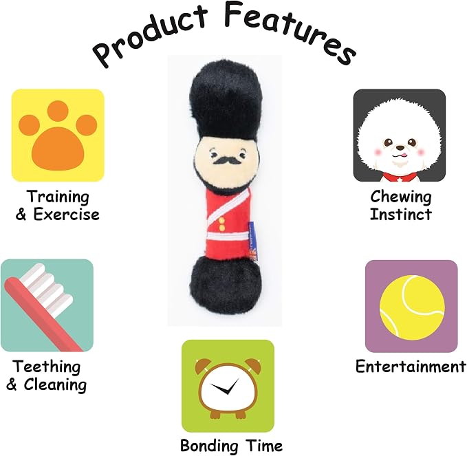 PetLondon British London Royal Guard Plush Dog Toy, Squeaky and 6" Plush London Queen Guard Puppy Toy, Cute Fun Royal London Union Jack Dog Interactive Toy