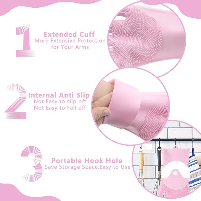 Pet Grooming Gloves—Dog Washing Gloves with High-Density Teeth | Dog Bath Scrubber with Enhanced Five Finger Design, Silicone Gloves for Dogs and Cats Bathing, Massage (Pink)