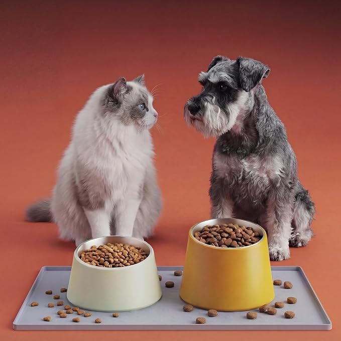 Silicone Pet Feeding Mat - 100% Waterproof Dog & Cat Bowl Pad with Raised Edges - Protects Floors from Messy Eaters & Spills - Anti-Slip, 100% PET-Safe, Dishwasher Safe (Grey 22" x 14")