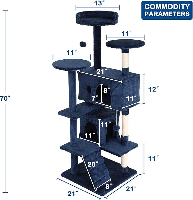 Catmax 70'' Tall Indoor 'Cat Condo' Tower, Multi-Level Cat Furniture with Cat Scratching Post/Stand, Corner Cat Tower for Medium Cats