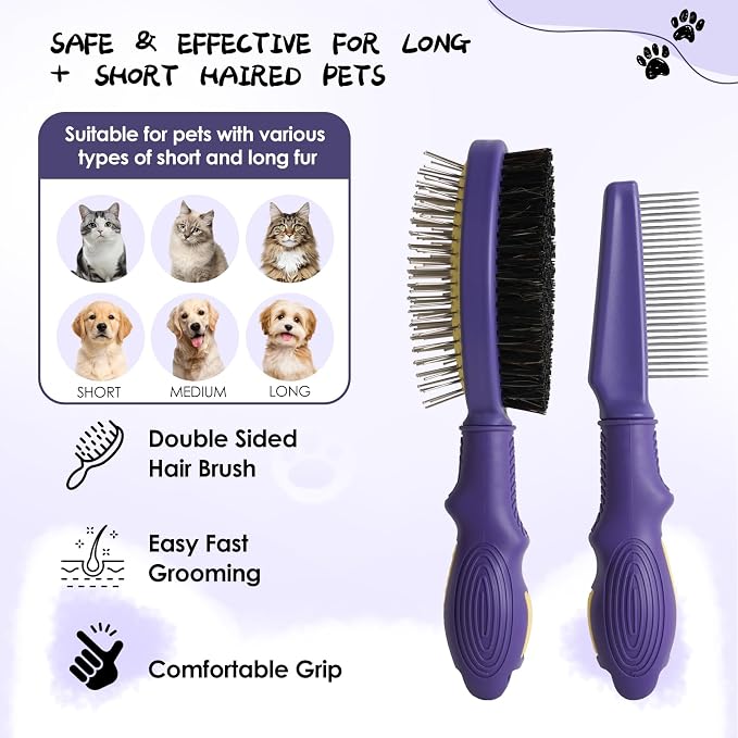 2PCS Pet Grooming and Deshedding Brush Tools | 2-In-1 Double-Sided Dogs Cats Brush for Shedding and Bathing, Pet Shedding Comb for Removes Loose Long and Short Haired