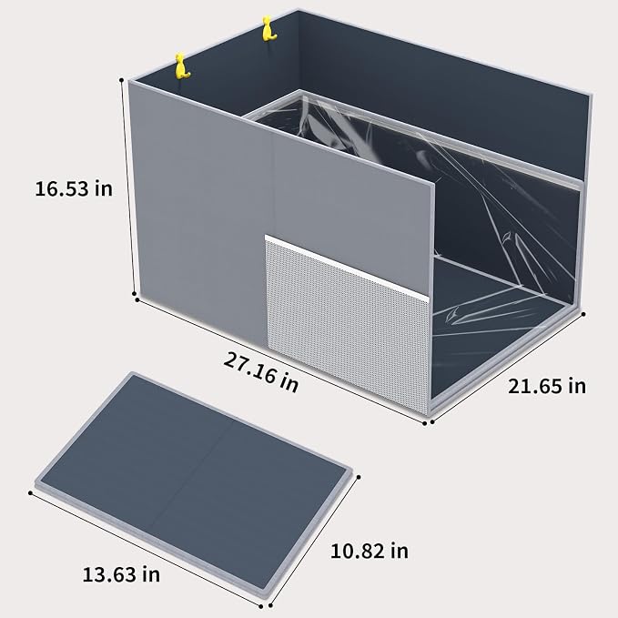 Aokeyee 2PCS Cat Litter Box Enclosure Splash Guard, Gray Waterproof | 27.16x21.65x16.53, Removable PVC Mat with 2 Hooks, Foldable Anti-Leakage Dust Control
