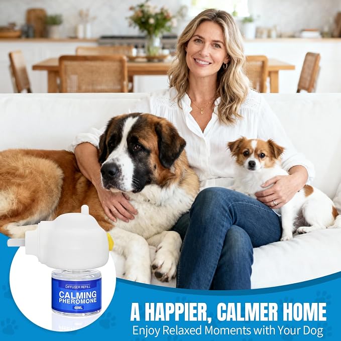 Dog Calming Pheromone Diffuser Stop Scratching Spraying 2 Refill 60 Days