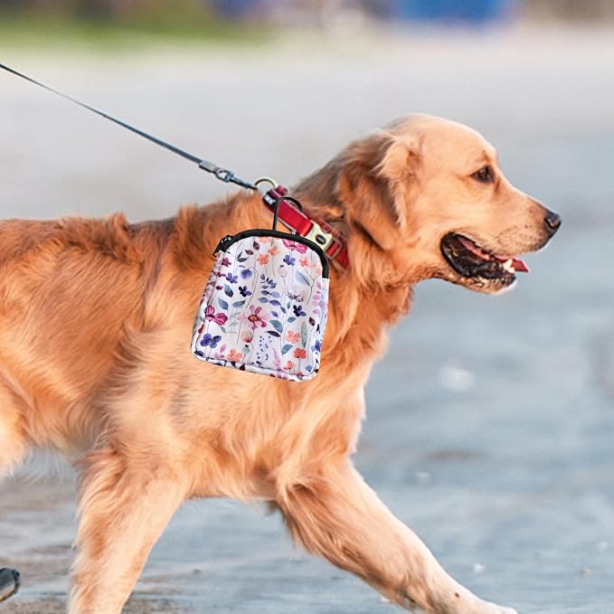 Dog Treat Pouch,Treat Pouches for Pet Training,Portable Snack Reward Dog Food Dispenser for Traveling or Outdoor Use,White Flower