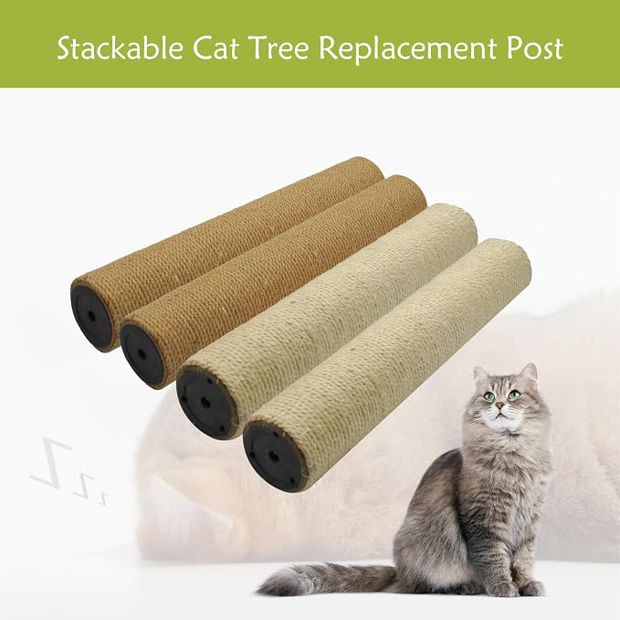 4 Pcs Cat Scratching Post Replacement for Indoor 15.7 x 3.1 Inches Cats Tree Replacement Parts Natural Sisal Cat Scratch Posts Refill Pole Part with M8 Screws Spare Cat Furniture Accessories