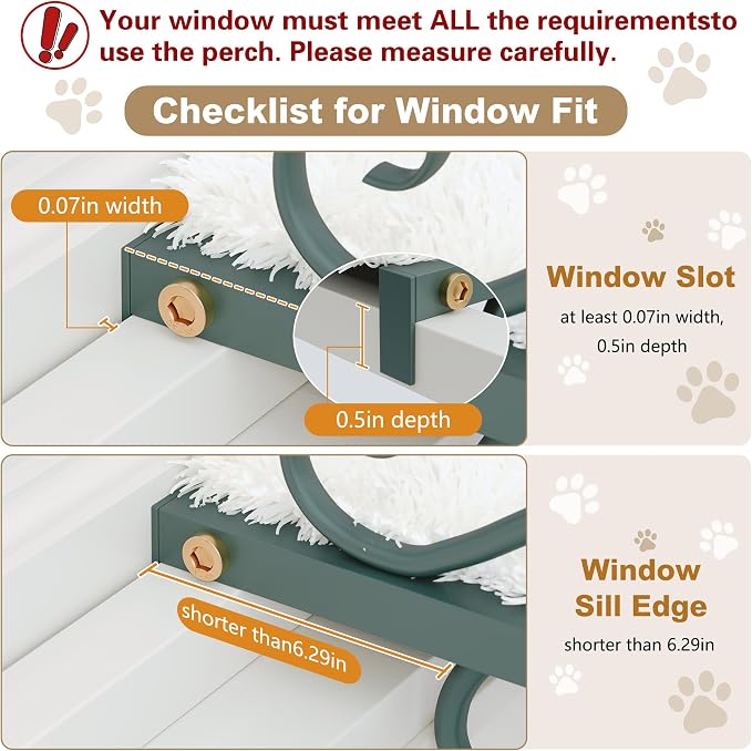 PUPETPO Cat Window Perch for Large Cats, 2-in-1 Window & Sill Mount, Green | Heavy-Duty Iron Frame with Triangle Support, Cat Window Bed with Plush Cushion, Holds 40+ lbs