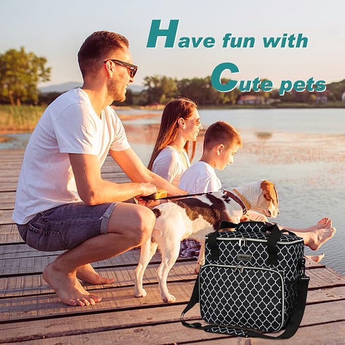 BAGLHER Dog Travel Bag, Pet Travel Bag (ALL Pet Travel Supplies), With 2 Pet Food Containers and 2 Collapsible Silicone Bowls; Essential Kits for Travel DLblack