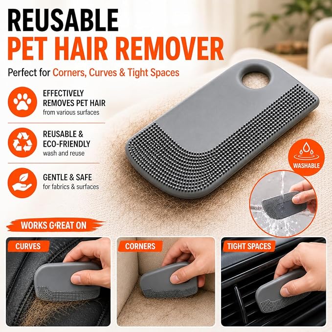 4-in-1 Pet Hair Remover Kit with Pet Hair Removal Glove, Dog Brush for Shedding, Self Cleaning Slicker Brush, Silicone Pet Hair Remover,Reusable Lint Roller for Dogs, Cats, Furniture, Carpet & Clothes