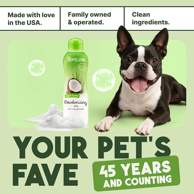 TropiClean Deodorizing Dog Shampoo for Smelly Dogs, Made in USA, 20oz