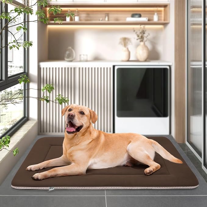 Large Dog Bed Soft Dog Crate Pad Mat, 42 in Non-Slip Bottom Washable Dog Sleeping Mattress Pet Beds Cat Bed Kennel Pad, Dark Brown