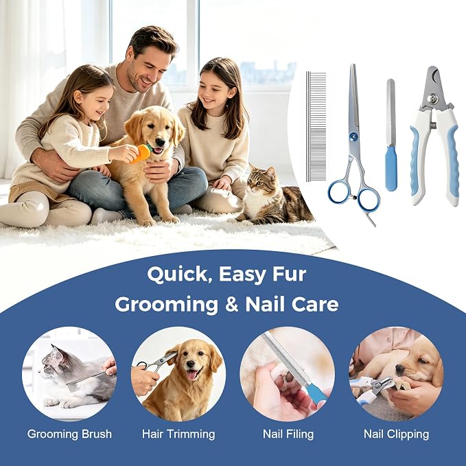 11 Piece Dog Grooming Kit - Hair, Nail, Massage Bath Supplies For Pets Cats | slicker dog brush for shedding,comb, undercoat rake, nail clipper tool, towel, scrubber gloves, scissors, all in one fur care