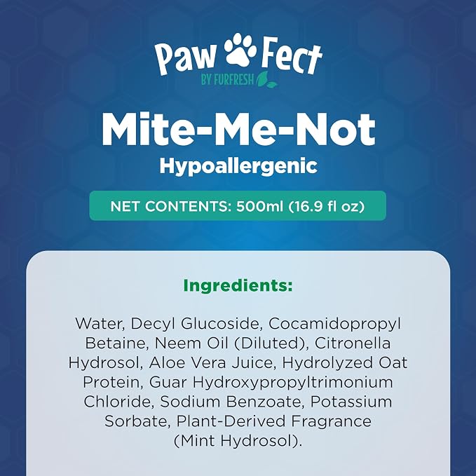 Pawfect, Mite-Me-Not Botanical Dog Shampoo, Citronella & Aloe Pet Shampoo | Made in Canada, Hypoallergenic Flea and Tick Relief Grooming Shampoo for Dogs, Cats & Small Pets Sensitive Skin, 16.9 Oz