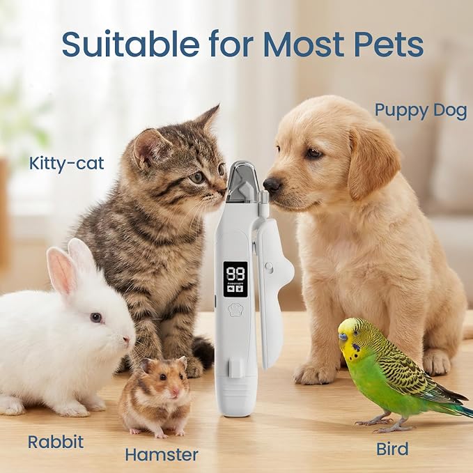 Dog Electric Nail Clippers & Grinder with LED Light,Quiet Cat Nail Trimmer | Large Medium Small Dogs & Cats, Rechargeable, Splash Guard & Safety Lock, Painless Grooming Tool(White)