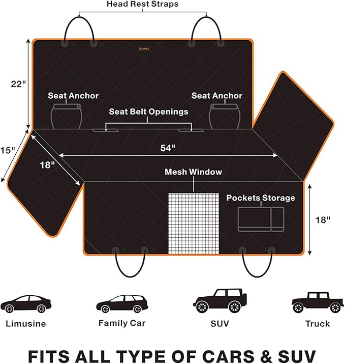 Luxury Dog Car Seat Cover for Back Seat Breathable Mesh Window Dog Hammock for Car 4-Layer Heavy Duty Waterproof Pet Seat Protector Scratch-Proof Car Seat Cover Perfect for Family Road Trips