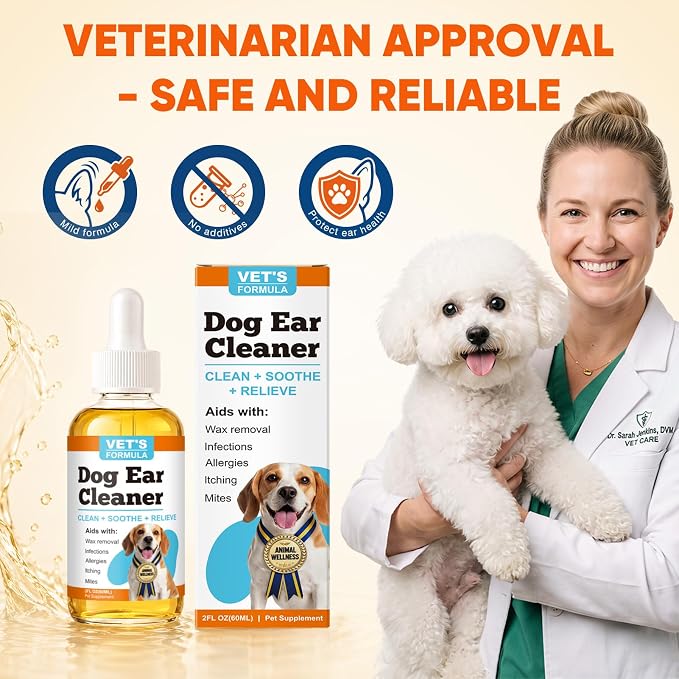 Dog Ear Cleaner and Infection Treatment,Natural Ear Drops for Dogs, Gentle Relief for Itching, Irritation, Wax Build-Up & Infections,Safe Ear Cleaning Solution for All Breeds & Ages | Relieve Ear Itching, Clean Earwax Buildup, Reduce Odor, Mild Formula...