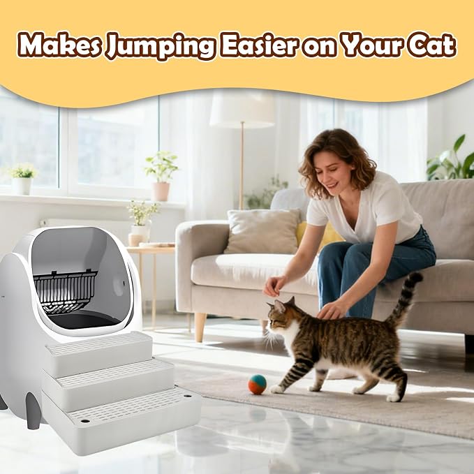 SpaceTime Adjustable Cat Ramp Cat Steps for Litter Box,Detachable Elevated Litter Mat Trapping Litter Box Mat with Filter Function for Floor,Non-Slip Catcher Stair for Small & Elderly Cats (Grey)
