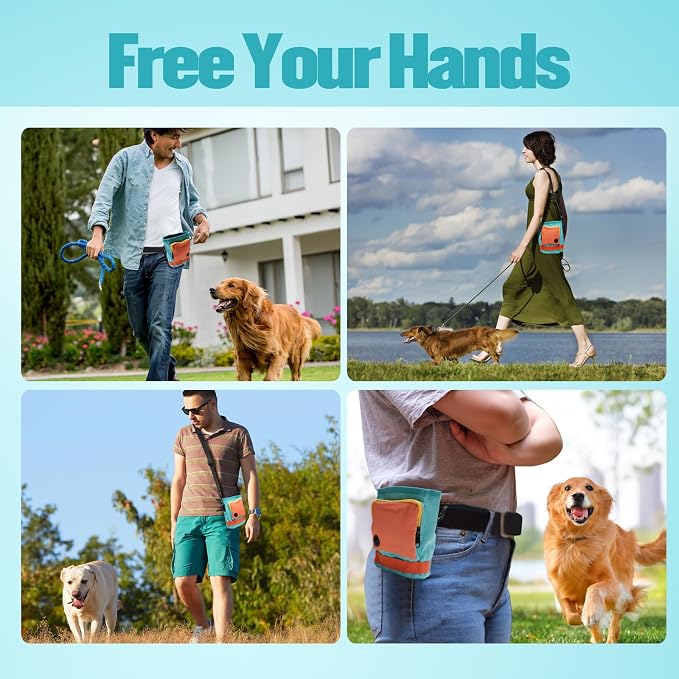 Dog Treat Pouch with Dog Clicker for Training, Bright Colors Drawstring Treat Pouches for Pet Puppy Travel or Outdoor Large Capacity Training Bag with Waist Belt Shoulder Strap