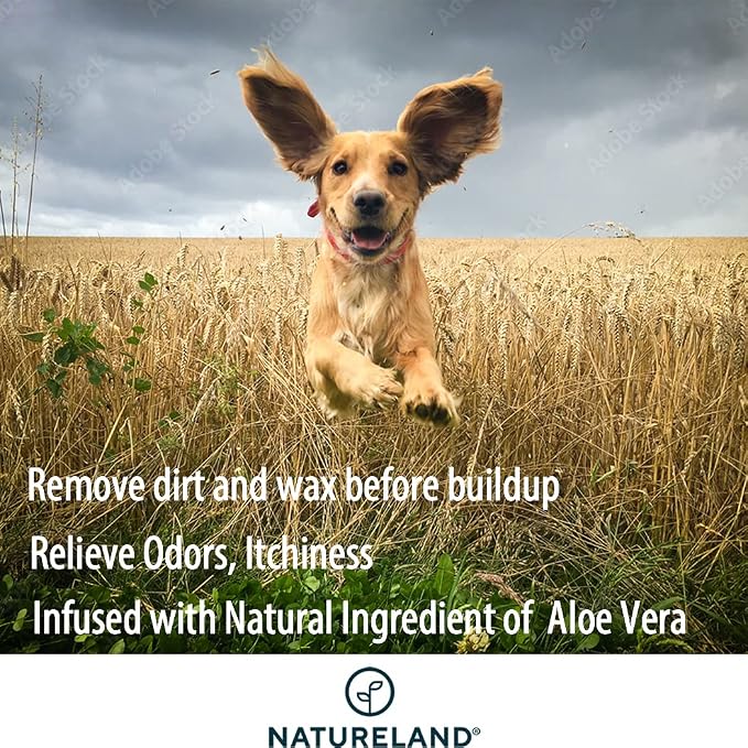 Natureland Dog Ear Wipes, Extra Large Otic Cleaning Pads, 150 Count | Gently removes dirt, wax and debris and helps reduce ear odor in dogs and cats; soft textured pads for weekly grooming
