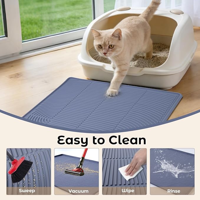 31" x 22" Cat Litter Mat, Waterproof & Anti-Skid Litter Box Mat for Scatter Control, Silicone Litter Pads Trapping Mess Around Litter Box with Raised Edges, Easy Clean Pad