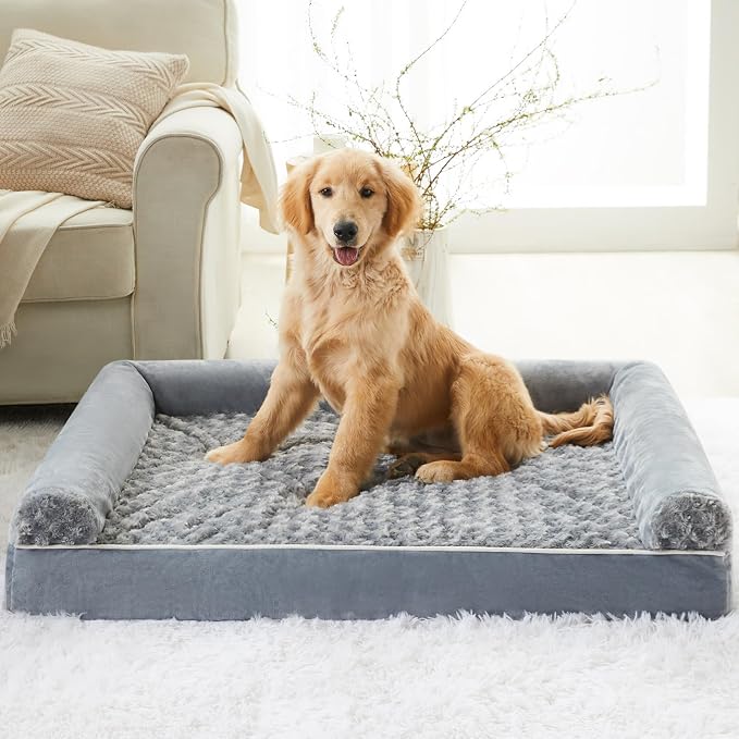 BFPETHOME Orthopedic Washable Large Dog Bed for Senior Dog Comfy Sleep | Waterproof Big Soft Pet Couch Bed for Dogs Relax with Removable Cover Supportive Egg Crate Foam Grey 28x23 Inch